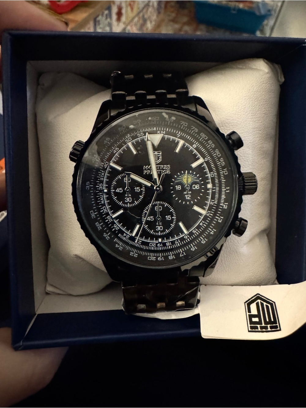 New in box Montres Prestige MPW-0360 Men’s Black moon phase Watch